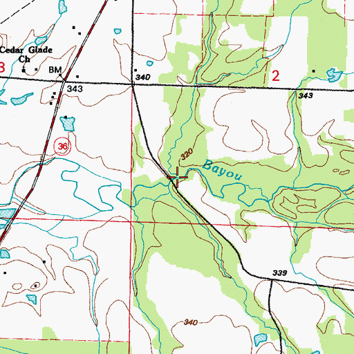Topographic Map of Hall Branch, AR