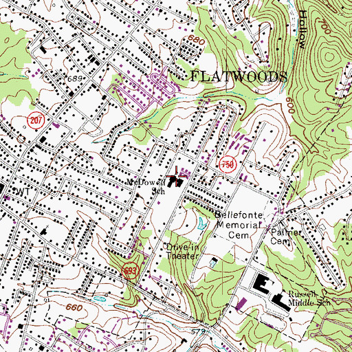 Topographic Map of McDowell School, KY