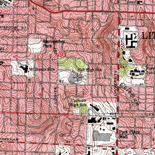 Topographic Map of Hall High School, AR