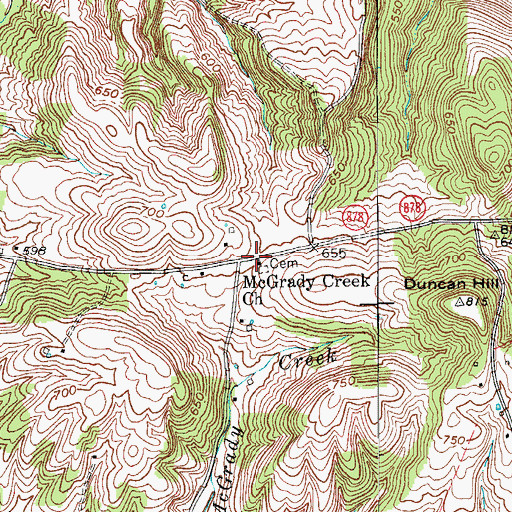 Topographic Map of McGrady Creek Church, KY