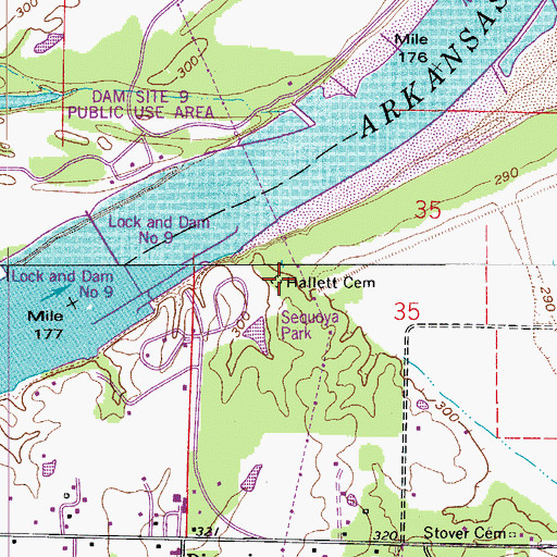Topographic Map of Hallett Cemetery, AR