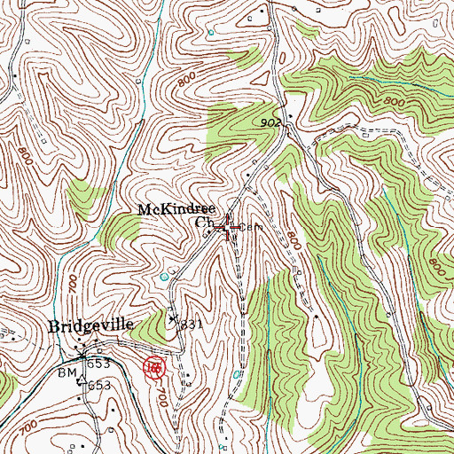 Topographic Map of McKindree Church, KY