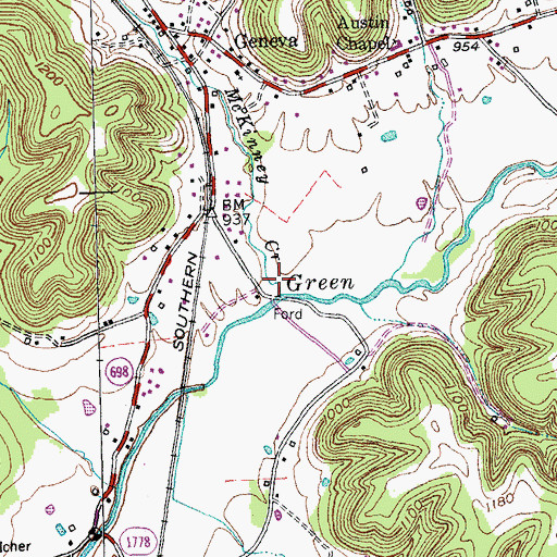 Topographic Map of McKinney Creek, KY