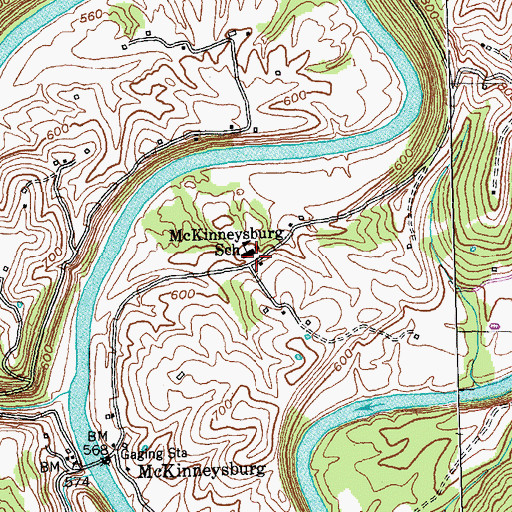 Topographic Map of McKinnneysburg School, KY