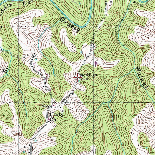 Topographic Map of McMillan Cemetery, KY