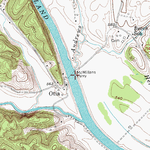 Topographic Map of McMillans Ferry, KY