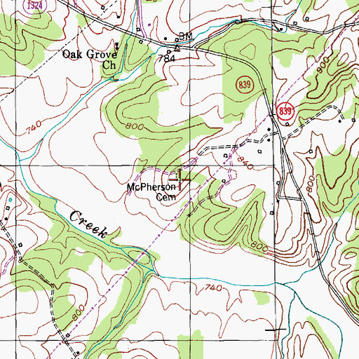 Topographic Map of McPherson Cemetery, KY