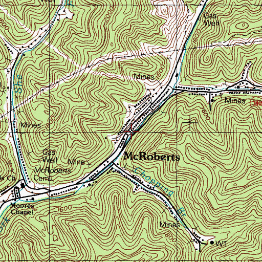 Topographic Map of McRoberts, KY