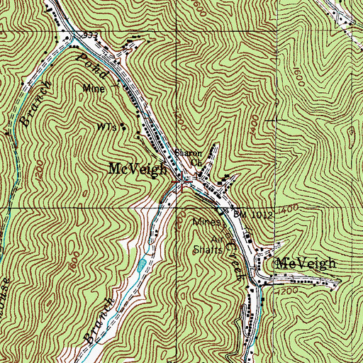 Topographic Map of McVeigh, KY
