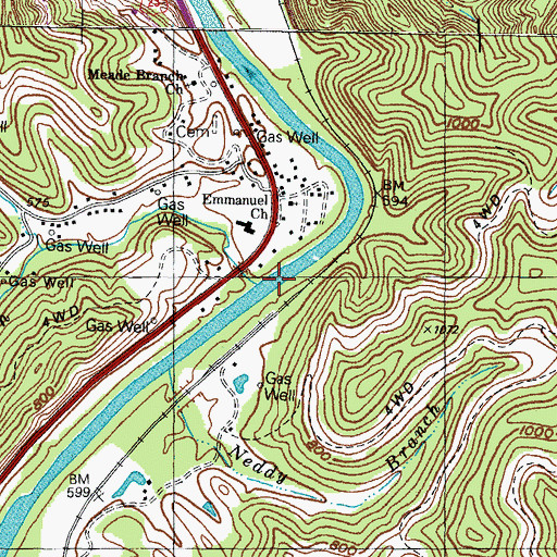 Topographic Map of Meade Branch, KY