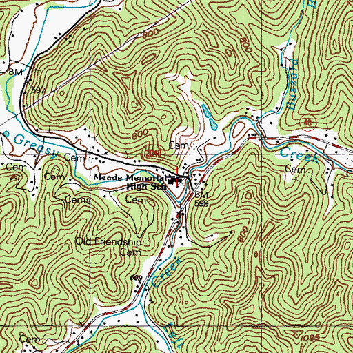 Topographic Map of Meade Memorial High School, KY