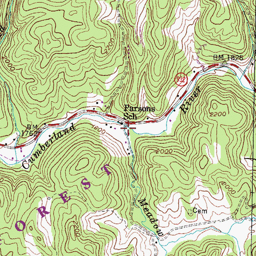Topographic Map of Meadow Branch, KY