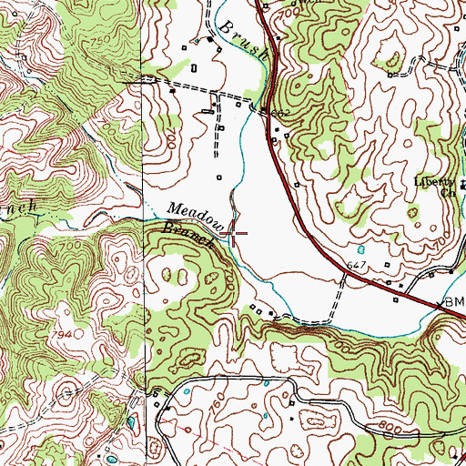 Topographic Map of Meadow Branch, KY