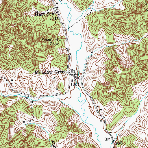 Topographic Map of Meadow Creek Church, KY