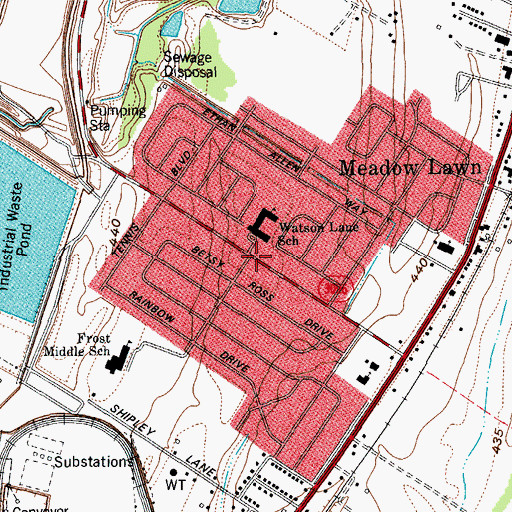 Topographic Map of Meadow Lawn, KY