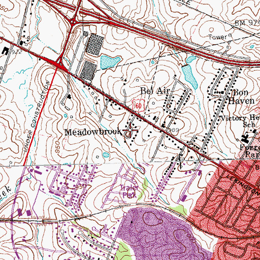 Topographic Map of Meadowbrook, KY