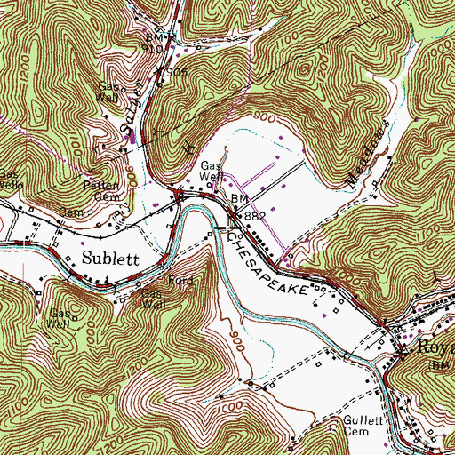 Topographic Map of Meadows Branch, KY