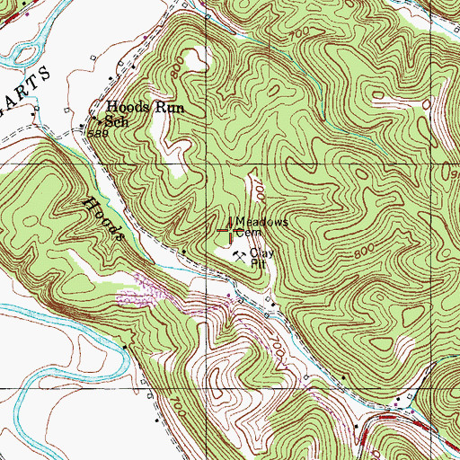 Topographic Map of Meadows Cemetery, KY