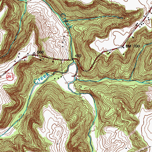Topographic Map of Meadows Creek, KY