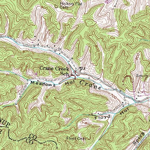 Topographic Map of Meadows Hollow, KY