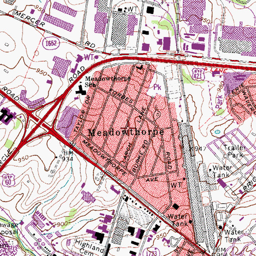 Topographic Map of Meadowthorpe, KY