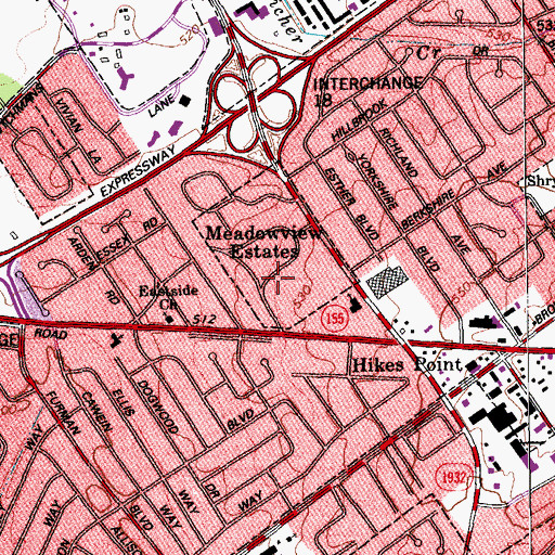 Topographic Map of Meadowview Estates, KY