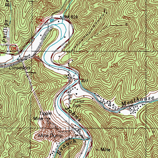 Topographic Map of Meathouse Fork, KY