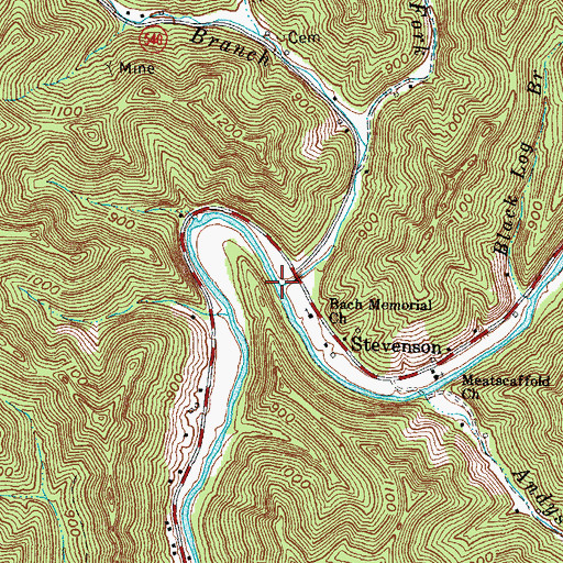 Topographic Map of Meatscaffold Branch, KY