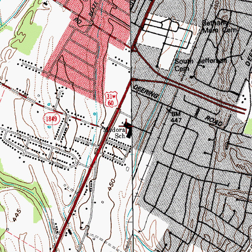 Topographic Map of Medora School, KY