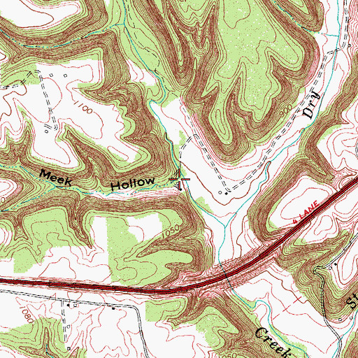Topographic Map of Meek Hollow, KY