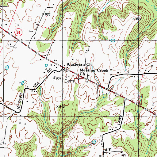 Topographic Map of Meeting Creek Baptist Church, KY
