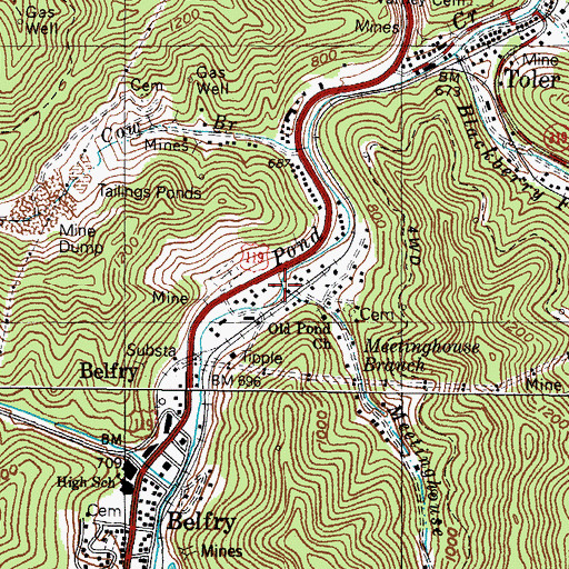 Topographic Map of Meetinghouse Branch, KY