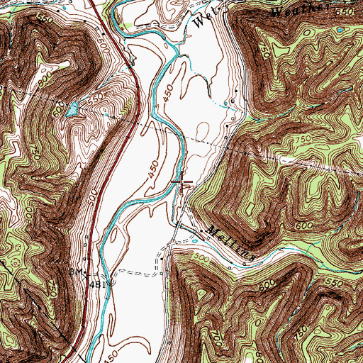 Topographic Map of Mellins Branch, KY
