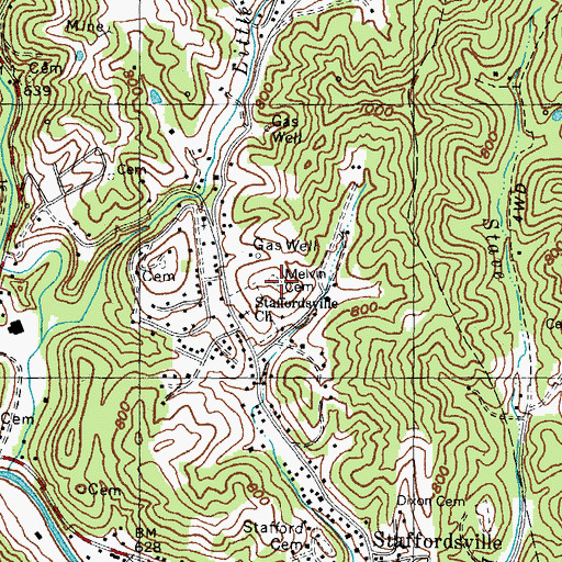 Topographic Map of Melvin Cemetery, KY