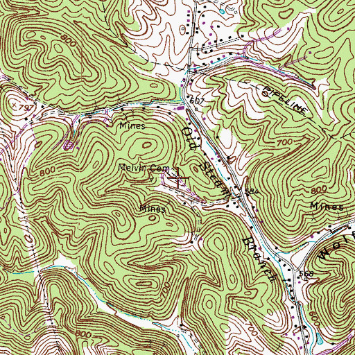 Topographic Map of Melvin Cemetery, KY