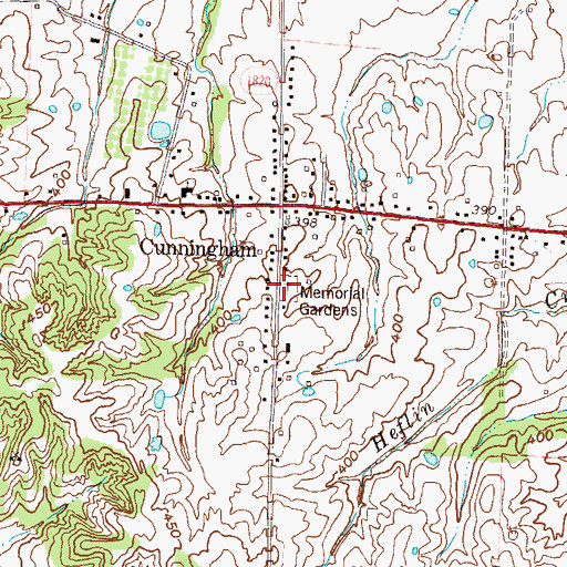 Topographic Map of Memorial Gardens Cemetery, KY