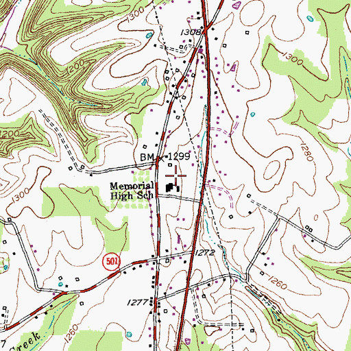 Topographic Map of Memorial High School, KY