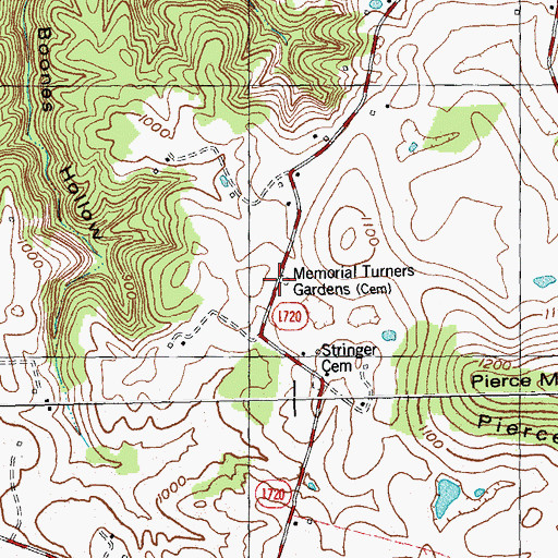 Topographic Map of Memorial Turners Gardens, KY