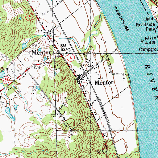 Topographic Map of Mentor, KY