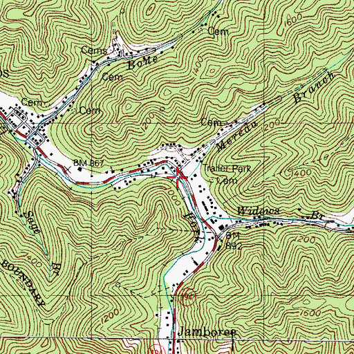 Topographic Map of Mereda Branch, KY