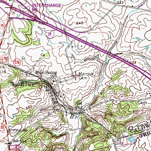Topographic Map of Merrick Cemetery, KY