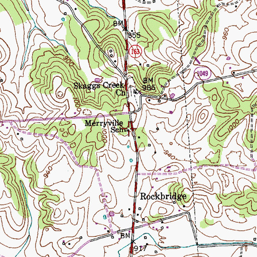 Topographic Map of Merryville School, KY