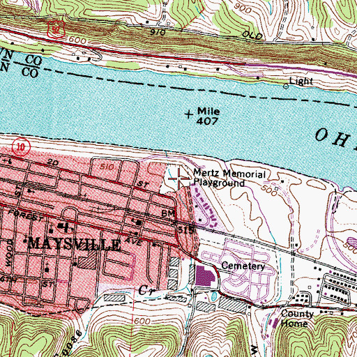 Topographic Map of Mertz Memorial Playground, KY