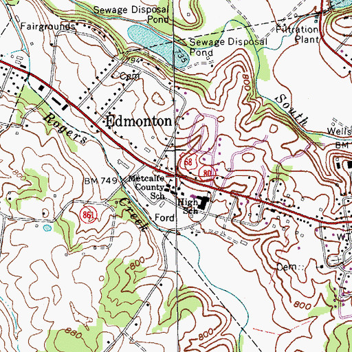 Topographic Map of Metcalfe County School, KY