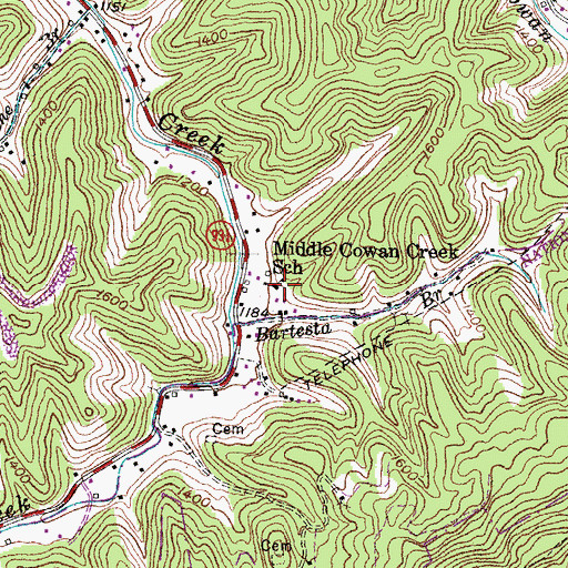 Topographic Map of Middle Cowan Creek School, KY