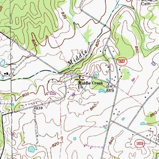 Topographic Map of Middle Creek Baptist Church, KY
