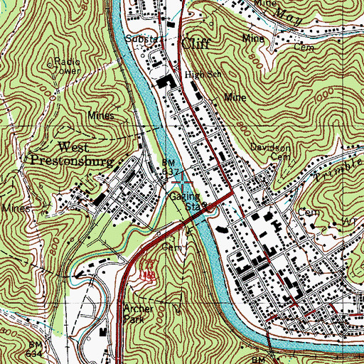 Topographic Map of Middle Creek Levisa Fork, KY