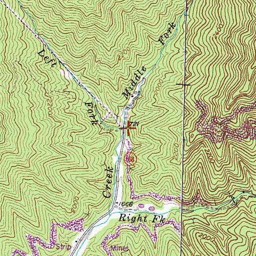 Topographic Map of Middle Fork Cranks Creek, KY