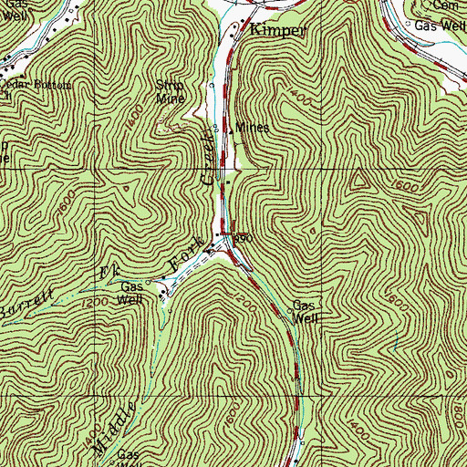 Topographic Map of Middle Fork Elkhorn Creek, KY