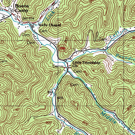 Topographic Map of Middle Fork Greasy Creek, KY